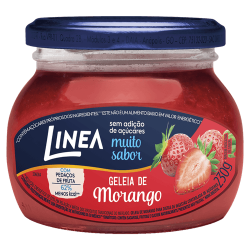 Geleia de Morango com Pedaços de Fruta sem Adição de Açúcar para Dietas de Ingestão Controlada de Açúcares Linea Vidro 230g