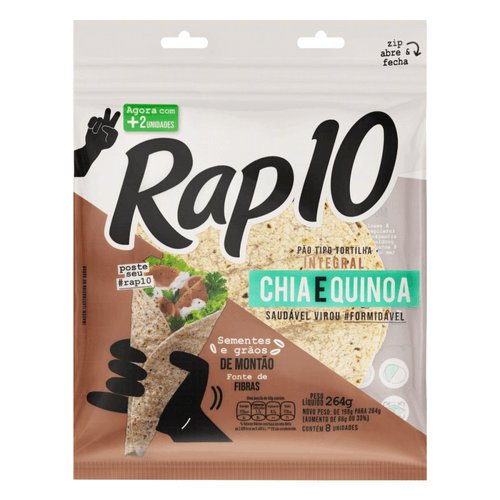 Pão Tortilha 36% Integral Chia e Quinoa Rap10 Pouch 264g 8 Unidades