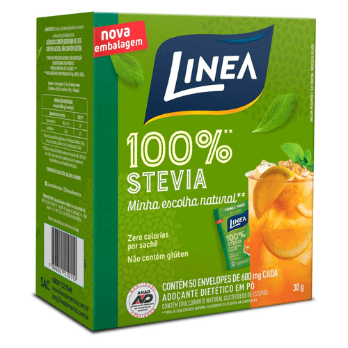 Adoçante Dietético em Pó Stevia 100% Linea Caixa 25g 50 Unidades de 500mg Cada