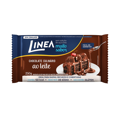 Chocolate ao Leite Uso Culinário sem Adição de Açúcar para Dietas de Ingestão Controlada de Açúcares Linea Pacote 250g