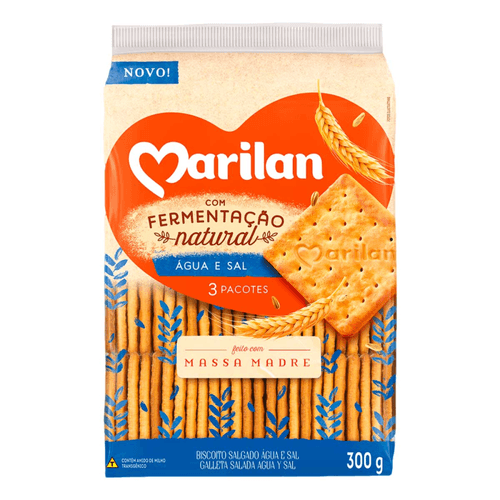 Biscoito Salgado Água e Sal Marilan Pacote 300g 3 Unidades