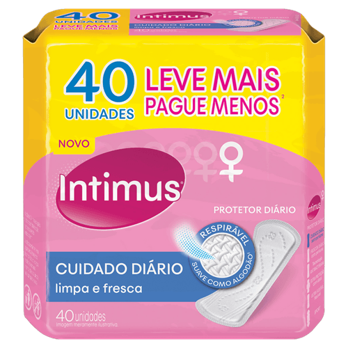 Protetor Diário sem Abas Respirável Intimus Cuidado Diário Pacote 40 Unidades Leve Mais Pague Menos