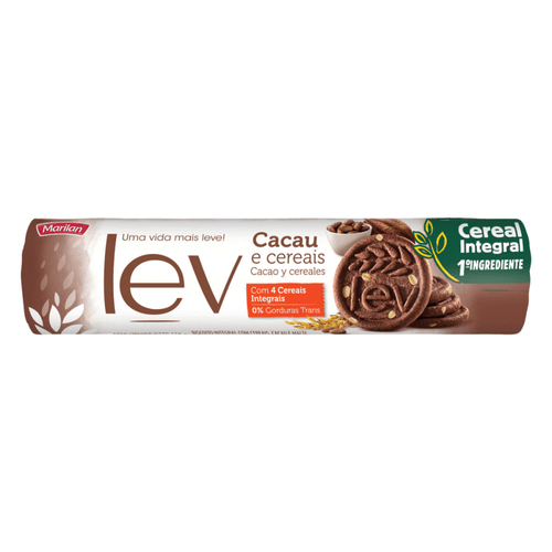 Biscoito Integral Cacau, Cereais e Malte Marilan Lev Pacote 150g