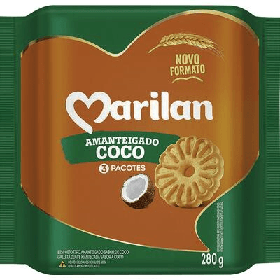 Biscoito Amanteigado Coco Marilan Pacote 280g 3 Unidades