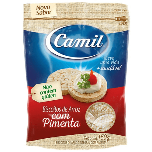 BISCOITO ARROZ INTEGRAL C/ PIMENTA CAMIL - 150 g