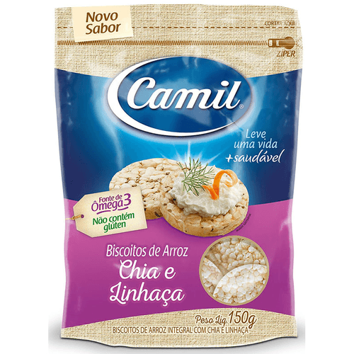 BISCOITO ARROZ INTEGRAL C/ CHIA E LINHAÇA CAMIL - 150 g