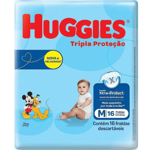 Fralda Descartável Infantil Huggies Tripla Proteção M 5,5 a 9,5kg Pacote 16 Unidades