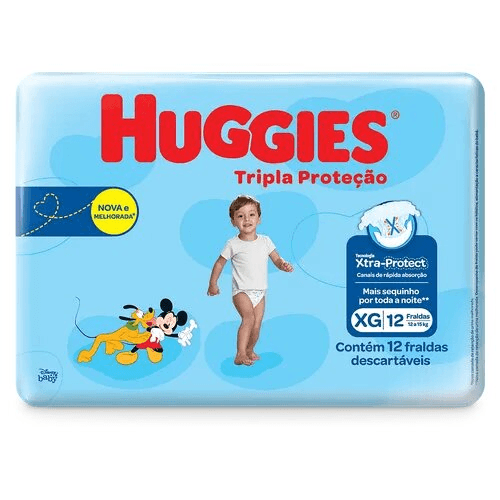 Fralda Descartável Infantil Huggies Tripla Proteção XG 12 a 15kg Pacote 12 Unidades