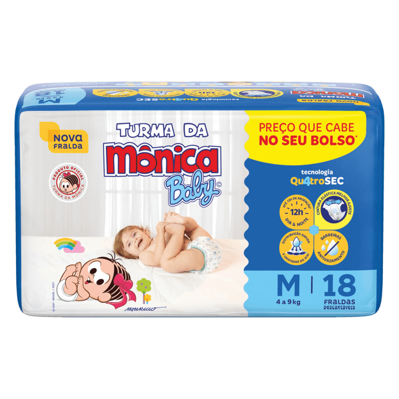 Fralda-Descartavel-Turma-da-Monica-Baby-M-4-a-9kg-Pacote-18-Unidades-Preco-que-Cabe-no-seu-Bolso