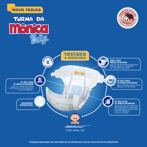Fralda Descartável Turma da Mônica Baby XG 9 a 13kg Pacote 12 Unidades Preço que Cabe no seu Bolso