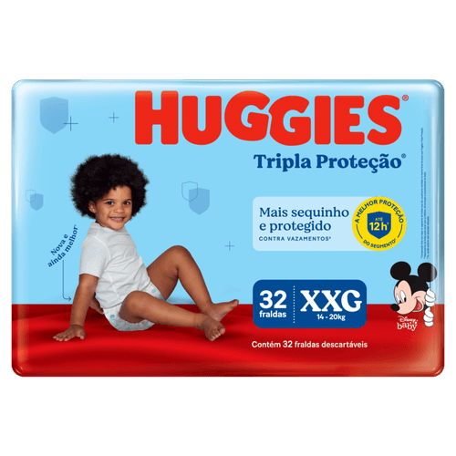 Fralda Descartável Infantil Huggies Tripla Proteção XXG 14 a 20kg Pacote 32 Unidades