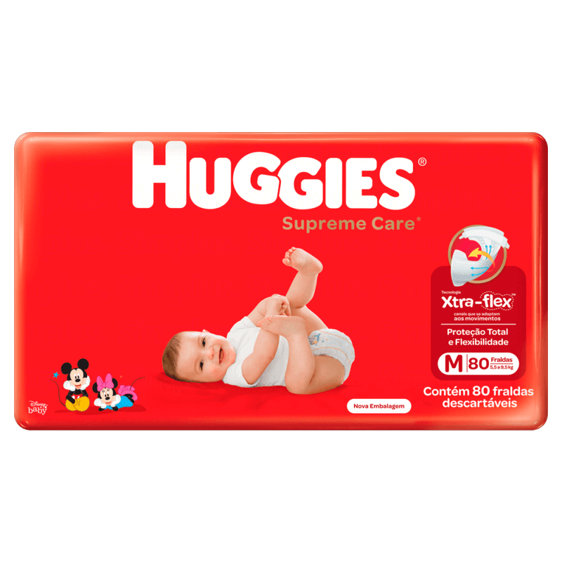 Fralda-Descartavel-Infantil-Xtra-Flex-Disney-Baby-Huggies-Supreme-Care-M-55-a-95kg-Pacote-80-Unidades