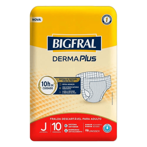 Fralda Descartável para Adulto Bigfral Derma Plus Juvenil Pacote 10 Unidades