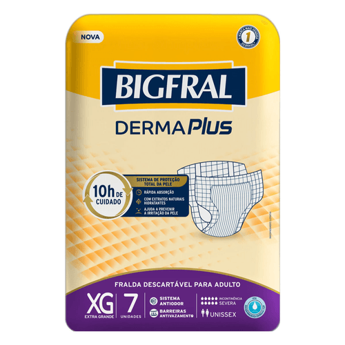 Fralda Descartável para Adulto Bigfral Derma Plus XG Pacote 7 Unidades