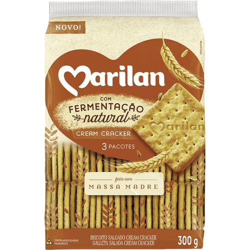 Biscoito Salgado Cream Cracker Marilan Pacote 300g 3 Unidades