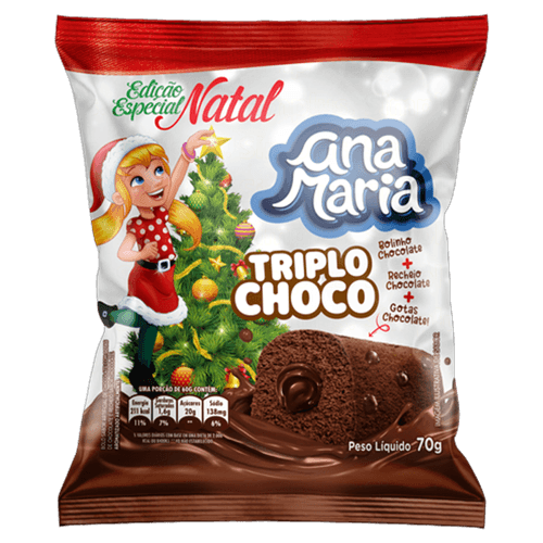 Bolo Triplo Choco Recheio Chocolate e Gotas de Chocolate Ana Maria Pacote 70g Edição Especial Natal