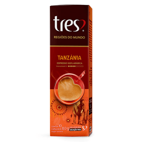 Café em Cápsula Torrado e Moído Espresso Tanzânia 100% Arábica Tres Regiões do Mundo Caixa 80g 10 Unidades 8g Cada