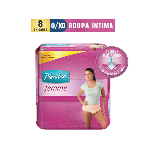 Roupa Íntima Descartável Plenitud Femme G/XG Pacote 8 Unidades