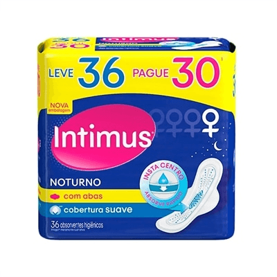 Absorvente com Abas Intimus Gel Noturno Cobertura Suave Pacote 36 Unidades