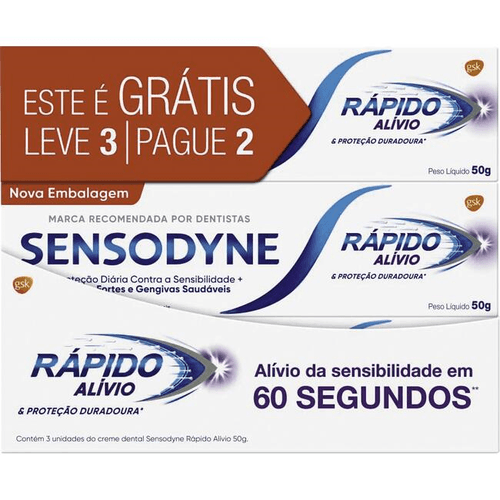 Creme Dental Sensodyne Rápido Alívio & Proteção Duradoura Caixa  50g Cada Leve 3 Pague 2 Unidades