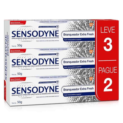 Creme Dental Branqueador Extra Fresh Sensodyne Caixa 150g Leve 3 Pague 2 Unidades 50g Cada Preço Promocional