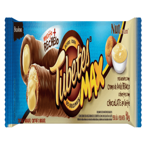 Rolinhos de Wafer Recheio Creme de Avelã Branco Cobertura Chocolate ao Leite Barion Tubetes Max Pacote 40g