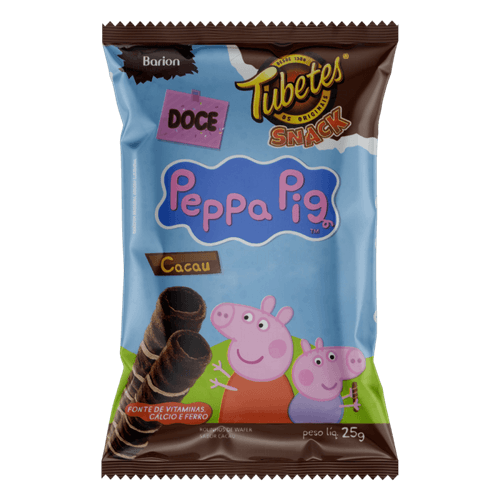 Rolinhos de Wafer Cacau Peppa Pig Barion Tubetes Snack Pacote 25g
