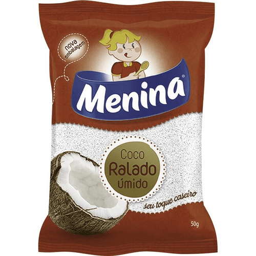 Coco Ralado Úmido Adoçado Menina Pacote 50g