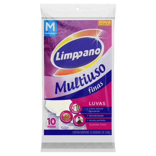 Luvas Multiuso Finas Limppano Média Pacote com 10 Unidades