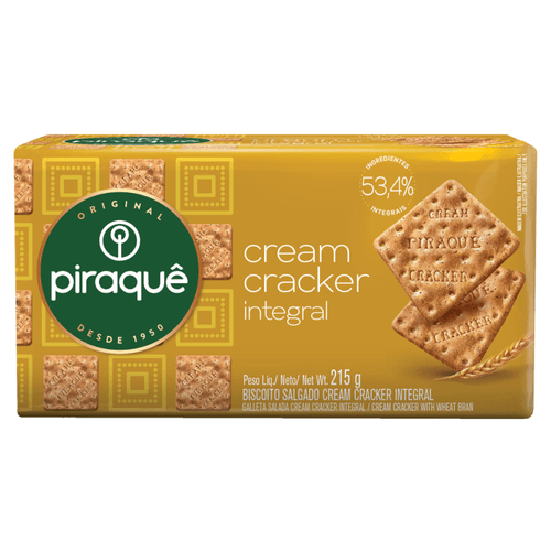 Biscoito Salgado Cream Cracker Integral Piraquê Pacote 215g