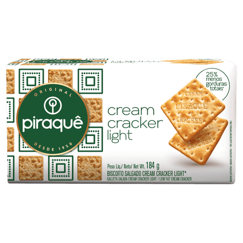 Biscoito Salgado Cream Cracker Light Piraquê Pacote 184g