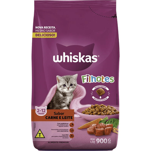 Alimento Premium para Gatos Filhotes Carne e Leite Whiskas Pacote 900g