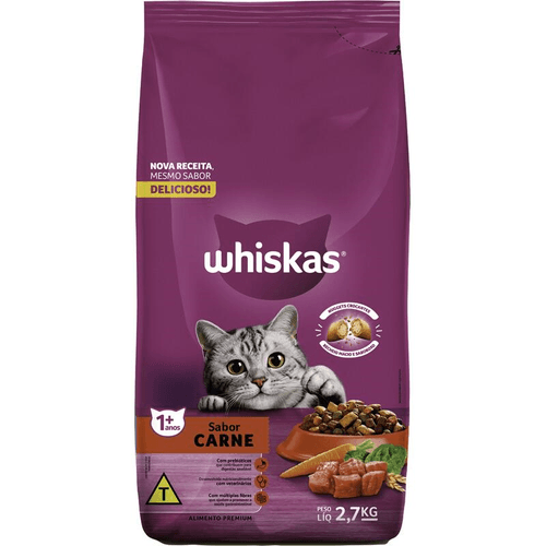 Alimento Premium para Gatos Adultos Carne Whiskas Pacote 2,7kg