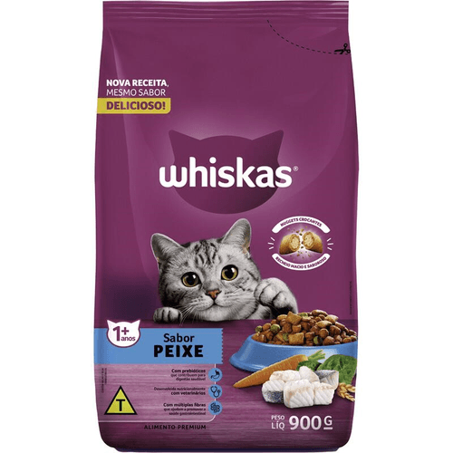 Alimento Premium para Gatos Adultos Peixe Whiskas Pacote 900g