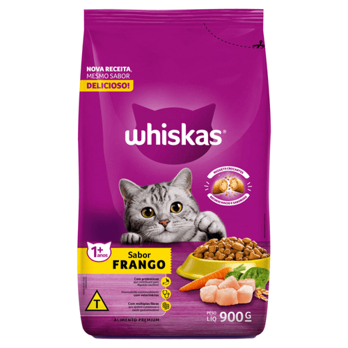 Alimento Premium para Gatos Adultos Frango Whiskas Pacote 900g