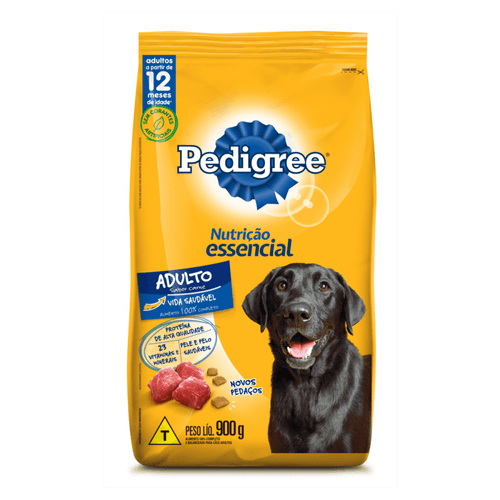 Alimento 100% Completo e Balanceado para Cães Adultos Carne Pedigree Nutrição Essencial Pacote 900g