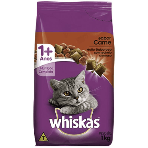 Alimento Premium para Gatos Adultos Carne Whiskas Pacote 1kg
