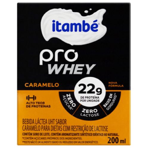 Bebida Láctea Uht Caramelo Zero Lactose Itambé Pro Whey Caixa 200ml