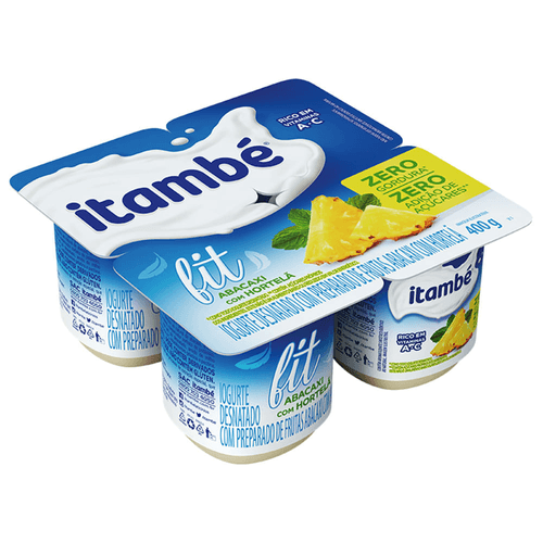 Iogurte Itambé Fit Zero Abacaxi e Hortelã Bandeja 400g