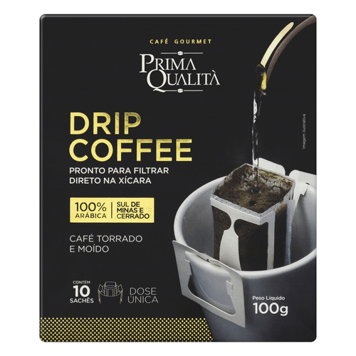 Café em Sachê Torrado e Moído Drip Coffee Prima Qualità Gourmet Caixa 100g 10 Unidades