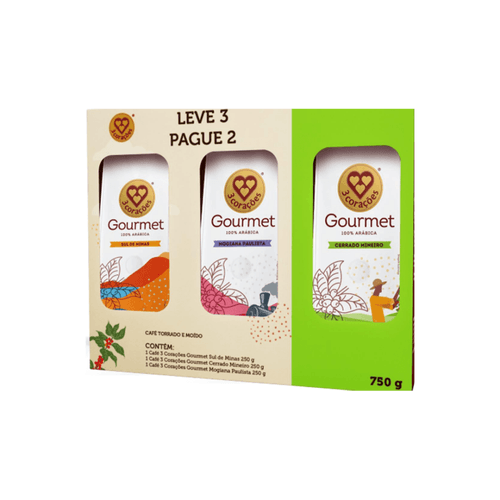 Kit Café Torrado E Moído Sul De Minas + Cerrado Mineiro + Mogiana Paulista 3 Corações Gourmet 250g Cada Leve 3 Pague 2 Unidades