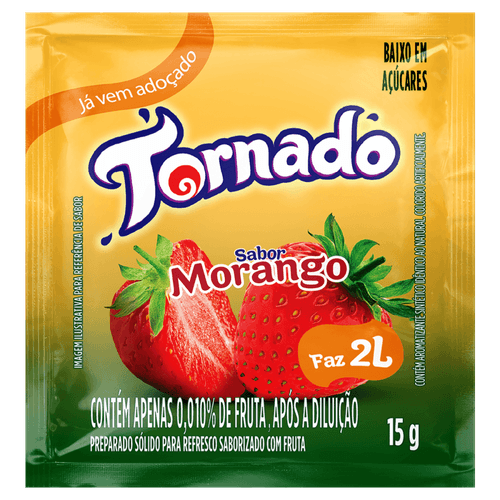 Preparado Sólido para Refresco em Pó Saborizado com Fruta Morango Tornado Pacote 15g