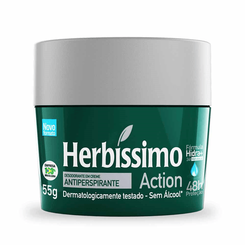 Desodorante em Creme Antiperspirante Action 48h Proteção Herbíssimo 55g