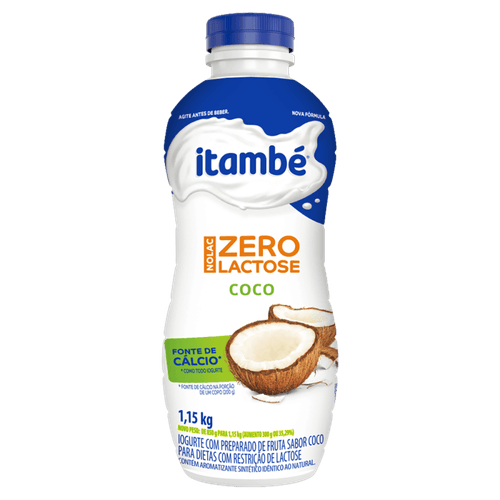 Iogurte Parcialmente Desnatado com Preparado de Fruta Coco Zero Lactose para Dietas com Restrição de Lactose Itambé Nolac Garrafa 1,15kg