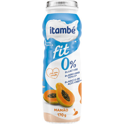 Iogurte Desnatado com Preparado de Fruta Mamão Zero Lactose para Dietas com Restrição de Lactose sem Adição de Açúcar Itambé Fit Frasco 170g