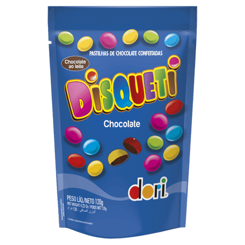 Pastilha de Chocolate Confeitada ao Leite Dori Disqueti Sachê 120g