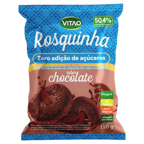 Biscoito Rosquinha Vegano 50,4% Integral Chocolate sem Adição de Açúcar Vitao Pacote 110g