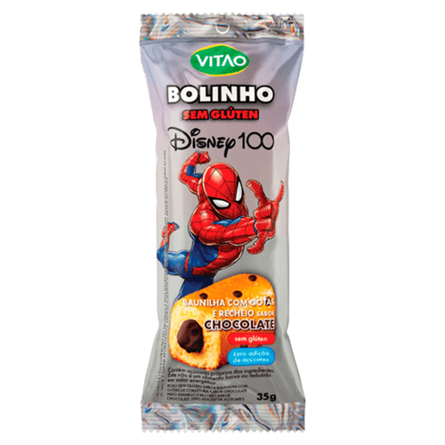 Bolinho Vitao Disney Zero Adição Açucar Baunilha com Gotas Cobertura Chocolate 35g