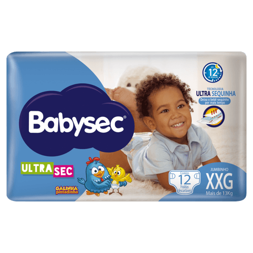 Fralda Descartável Jumbinho Babysec Ultra Sec XXG + de 13kg Pacote 12 Unidades