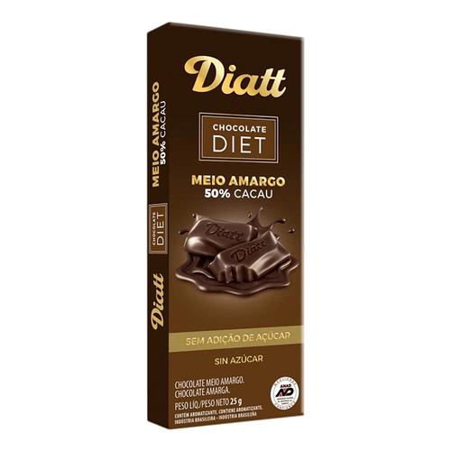 Chocolate Meio Amargo 50% Cacau Diet Diatt Caixa 25g